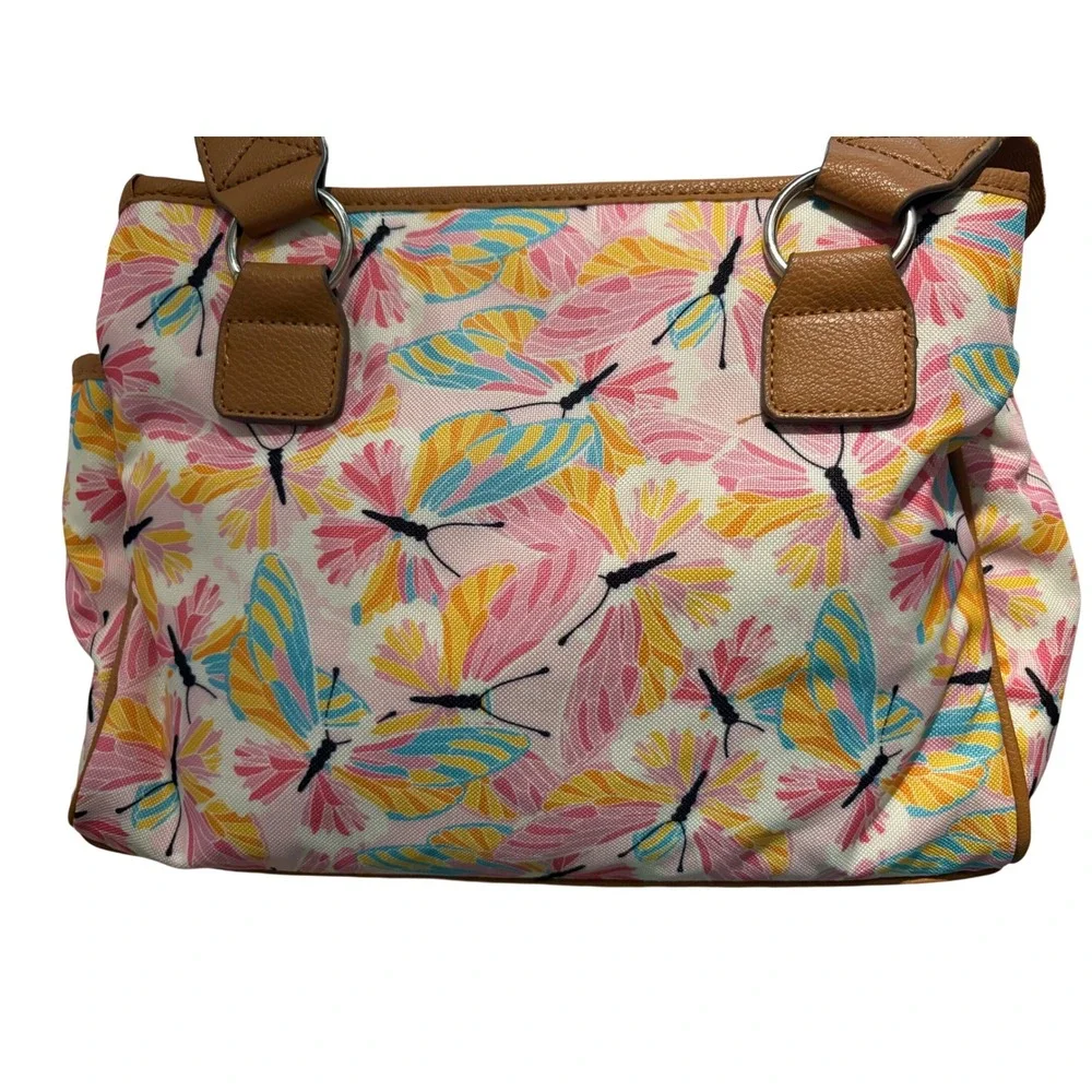 Lily Bloom Landon Satchel Stain Glass Butter Butterfly Recycled Fabric Handbag
